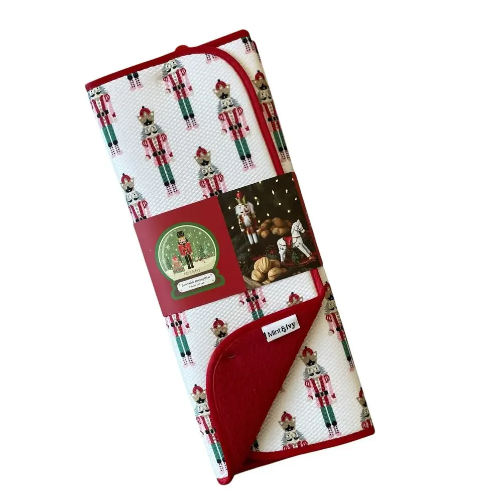 2pc Mint & Ivy NUTCRACKER Kitchen Drying Mats 16x19 Reversible Christmas Holiday